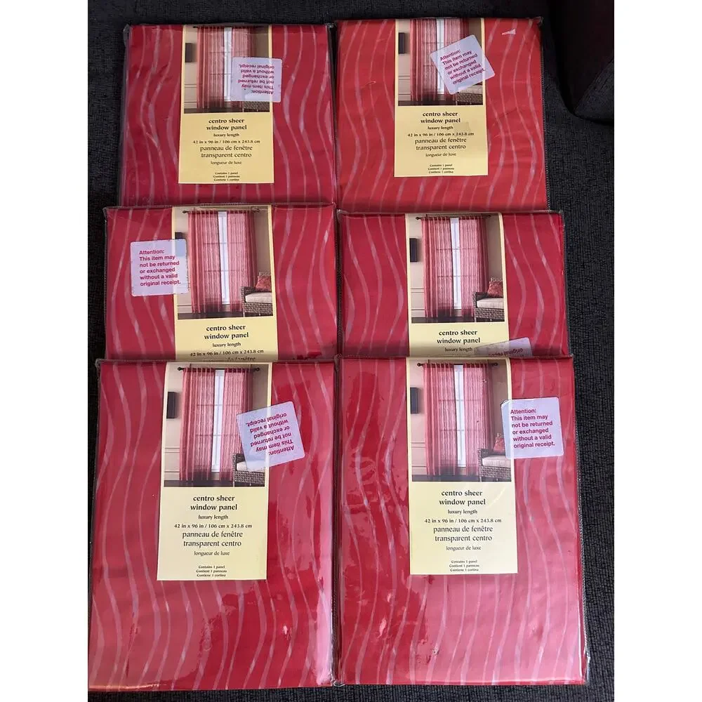 Pier1 Imports Set of 6 Centro Sheer Window Curtain Panels Red Luxury Length NEW